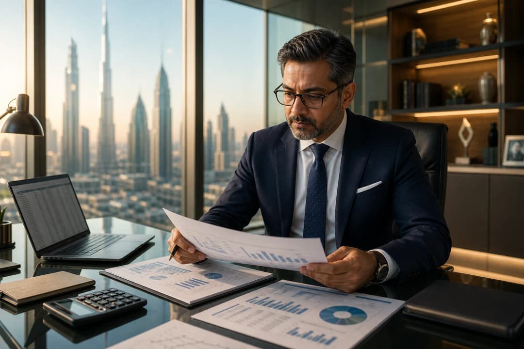 UAE accounting and bookkeeping advisor reviewing financial statements