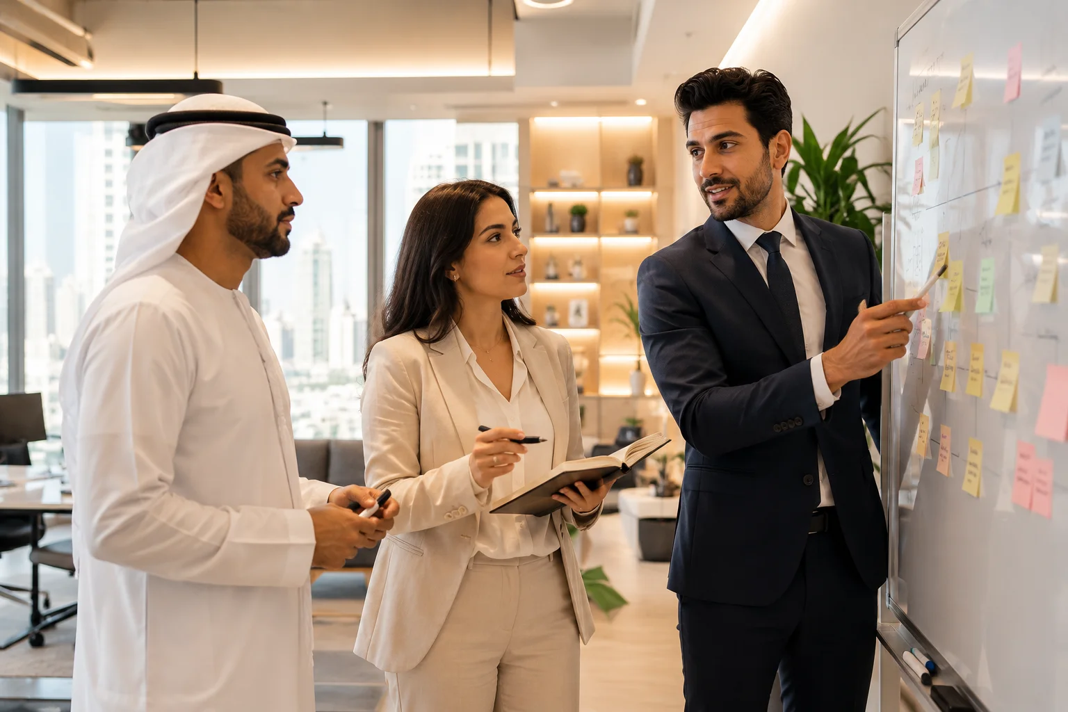 UAE business leadership team reviewing strategic roadmap after business health check results