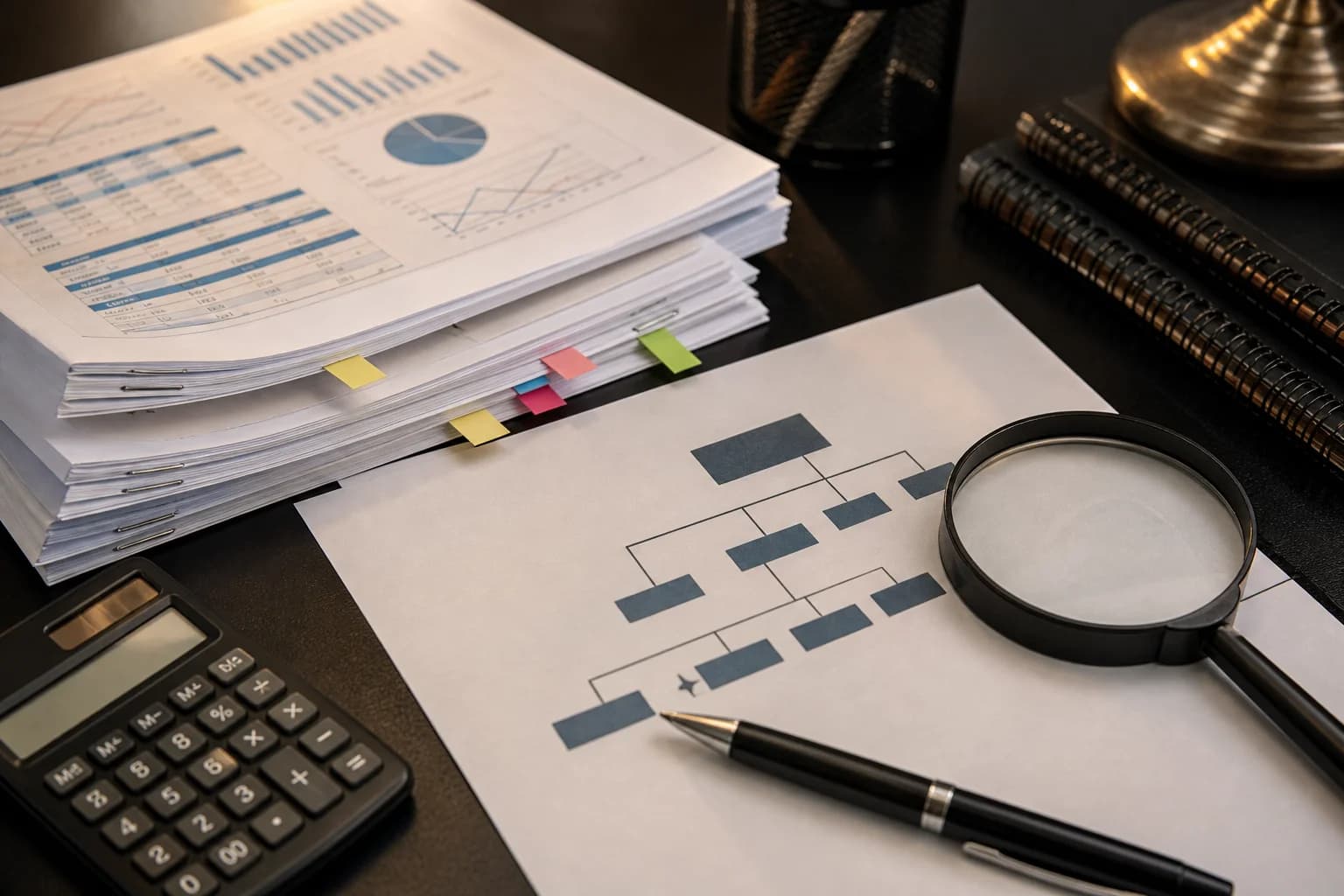 UAE payroll outsourcing documents — payroll summary, WPS transfer, and employment contract on desk