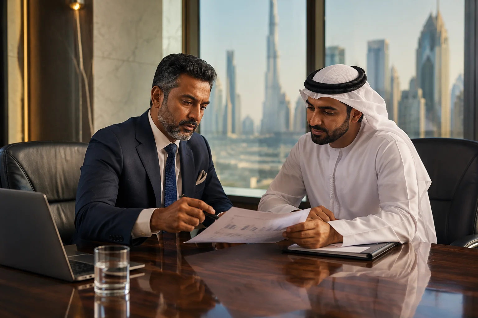 Jashvantkumar Prajapati conducting forensic advisory meeting with UAE business client