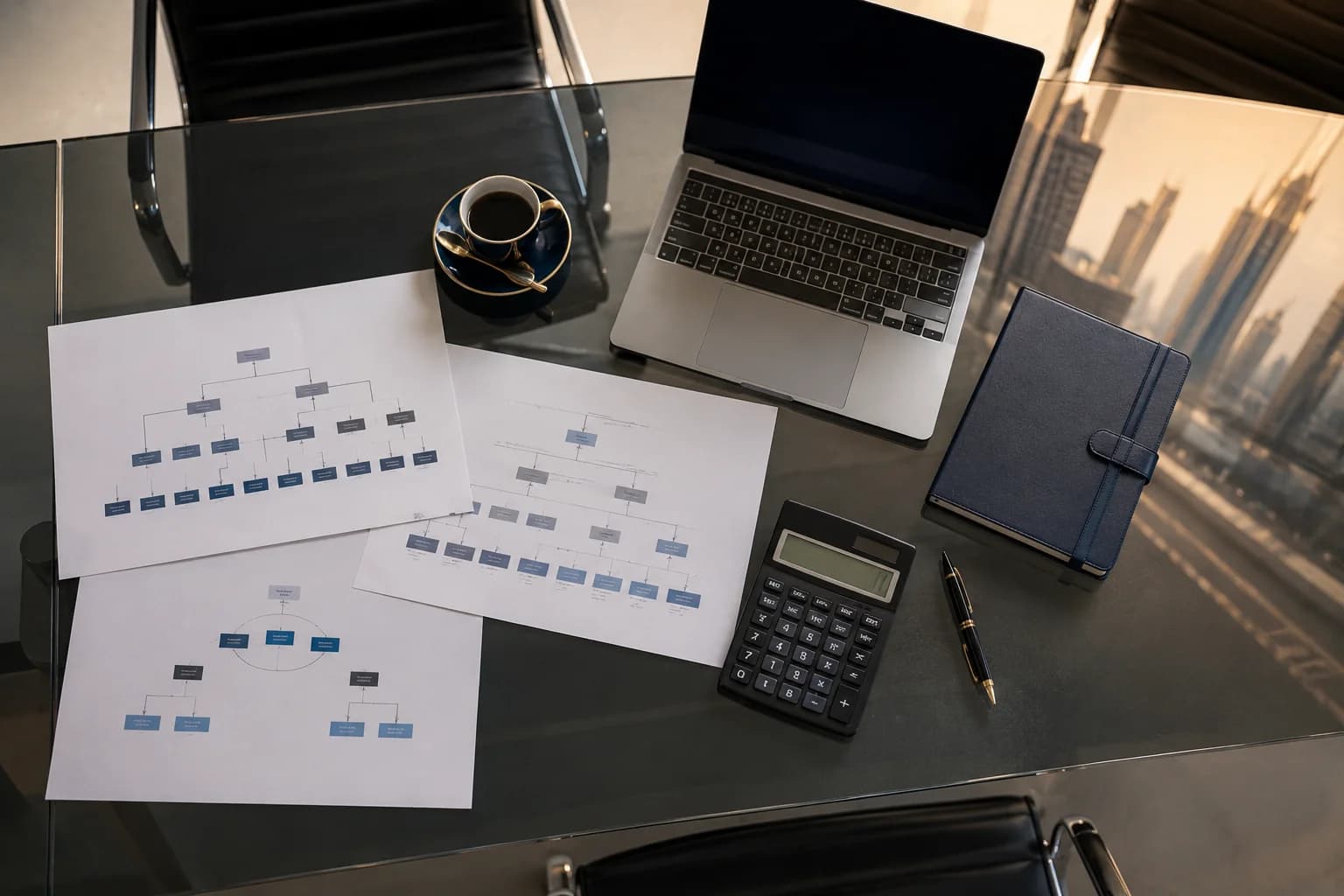 Tax planning documents on a boardroom table in Dubai — UAE CT strategy session