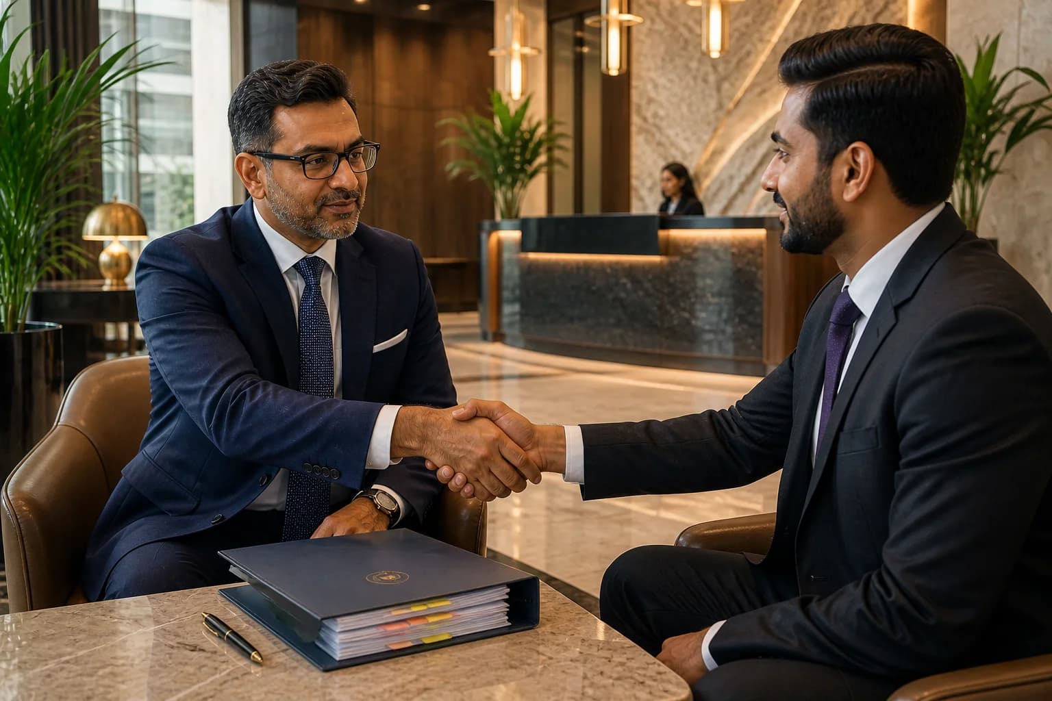 UAE transfer pricing compliance outcome — advisor and client reviewing TP documentation results in Dubai boardroom